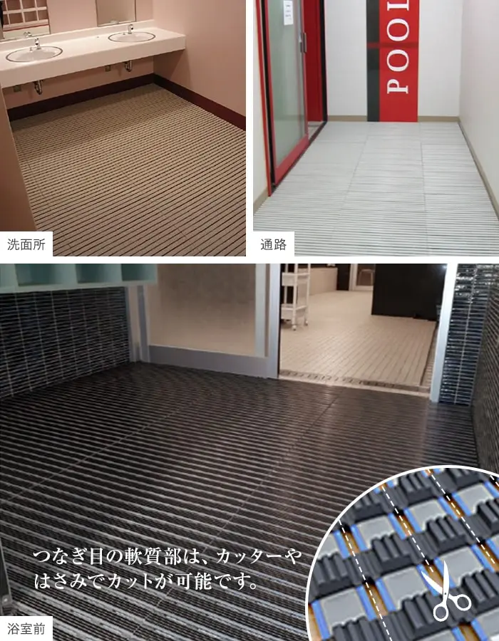 つなぎ目の軟質部は、カッターやはさみでカットが可能です。