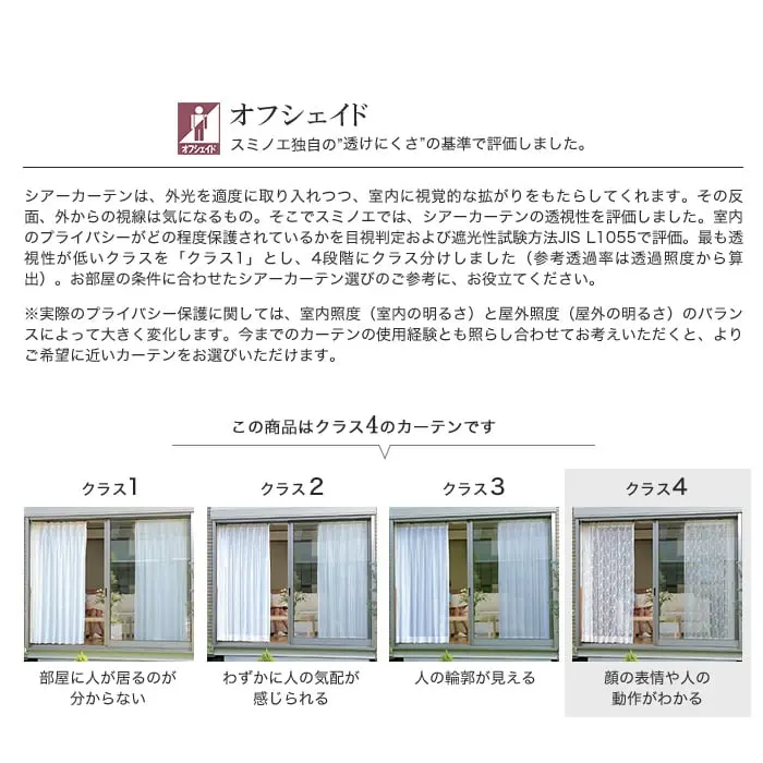 オフシェイド、スミノエ独自の"透けにくさ"の基準で評価しました。