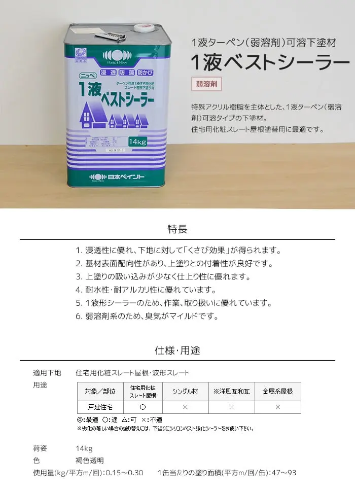 シーラー 一液ベストシーラー 日本ペイント 14kg 褐色透明【掲載品番】NP-BS-TM