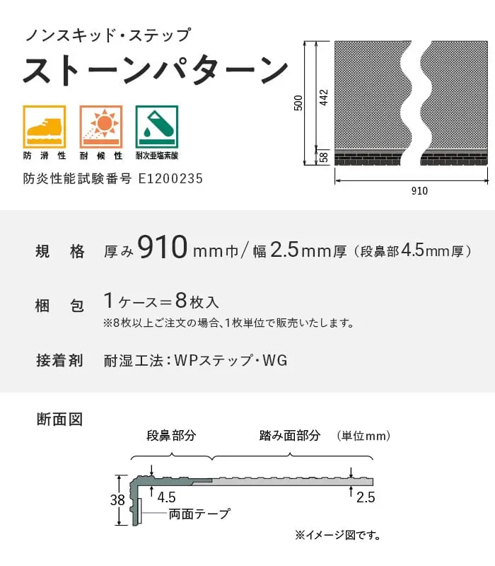 サンゲツ ノンスキッド・ステップ 蹴込み一体タイプ ストーンパターン 910mm巾【掲載品番】PX-8203 / PX-8213 / PX-8223