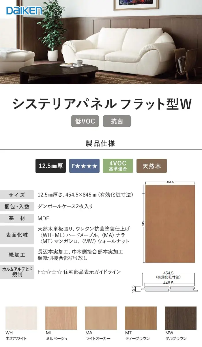 ダイケン システリアパネル フラット型W パネル(2枚入)【掲載品番】WL36-WH-S / WL36-ML-S / WL36-MA-S / WL36-MT2-S / WL36-MW-S