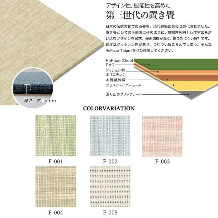 置き畳 高機能 ReFace Tatami Felice 820×820×約15mm厚 同柄2枚セット【掲載品番】F-001 / F-002 / F-003 / F-004 / F-005