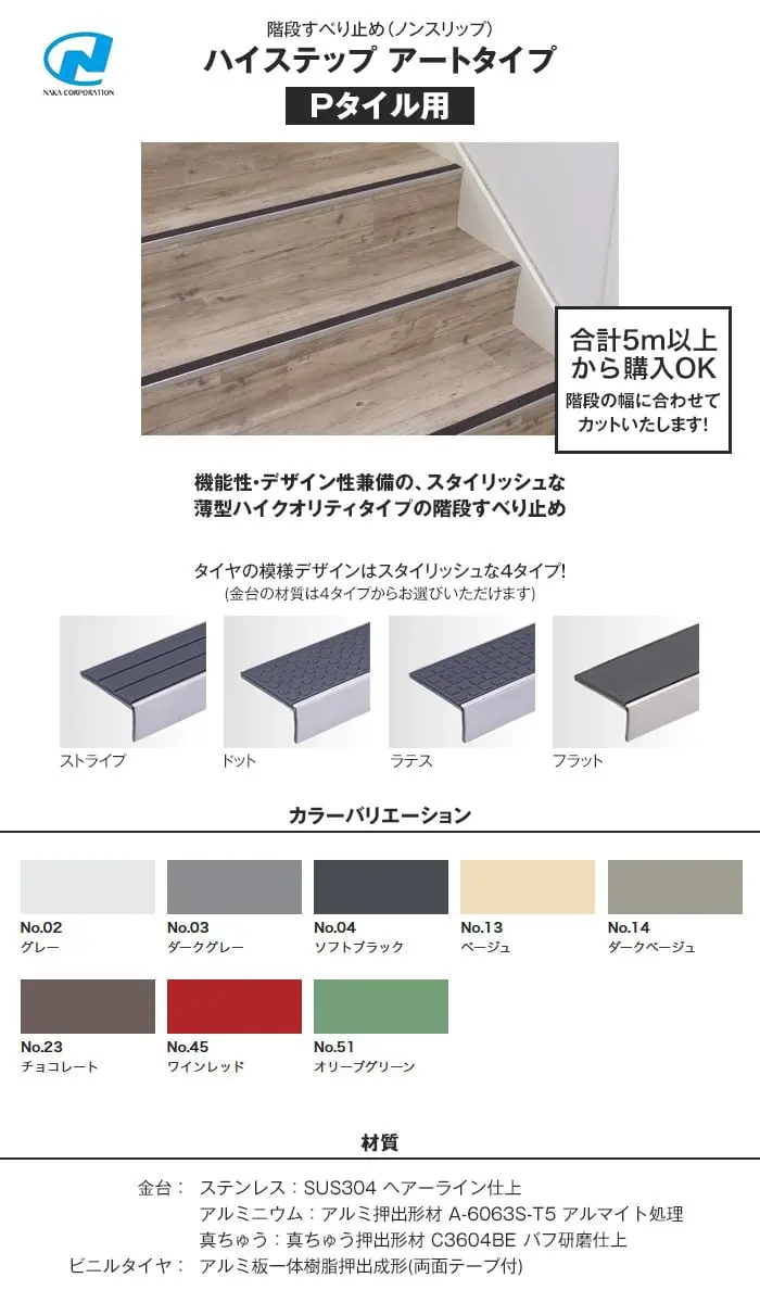 階段すべり止め(ノンスリップ) ナカ工業ハイステップ アートタイプ 【Pタイル用】【掲載品番】NAKA-AR-P