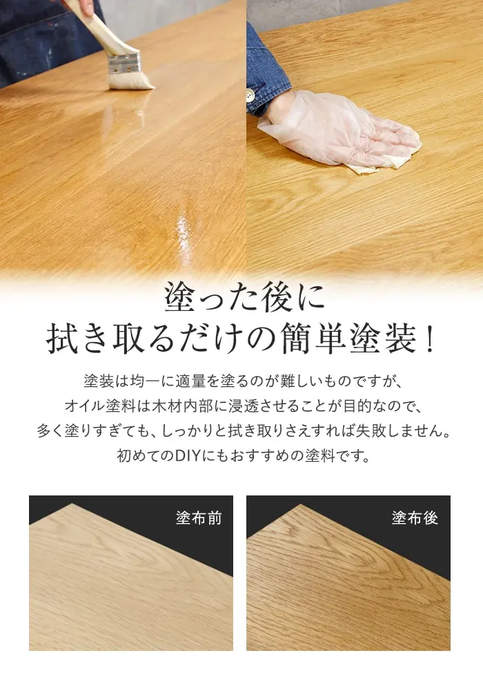 塗った後に拭き取るだけの簡単塗装!