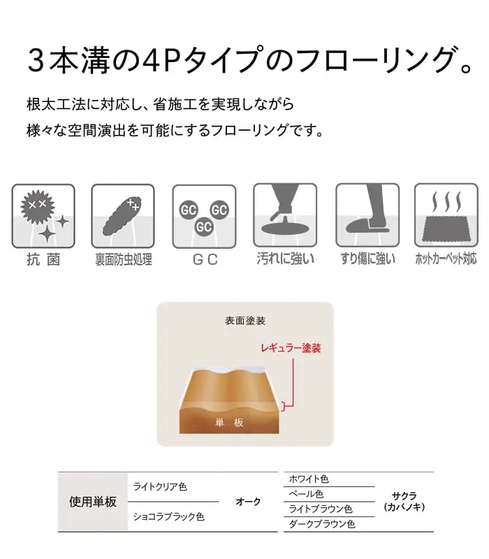 3本溝の4Pタイプのフローリング。