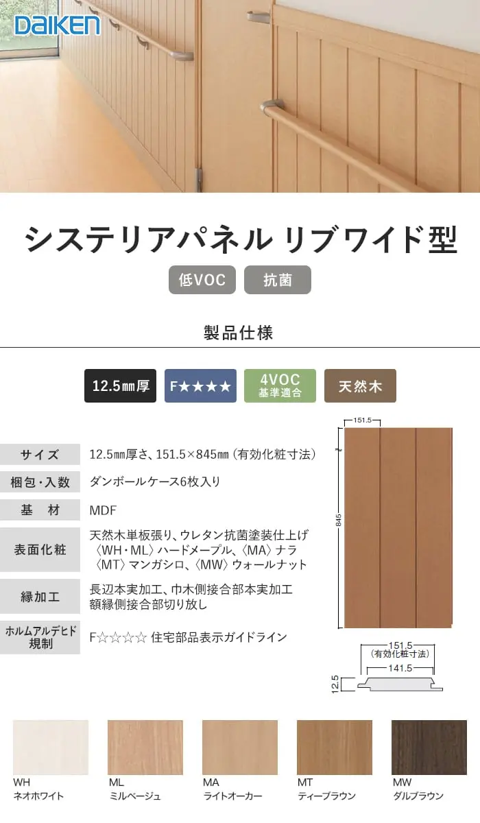 ダイケン システリアパネル リブワイド型 パネル(6枚入)【掲載品番】WL61-WH / WL61-ML / WL61-MA / WL61-MT2 / WL61-MW