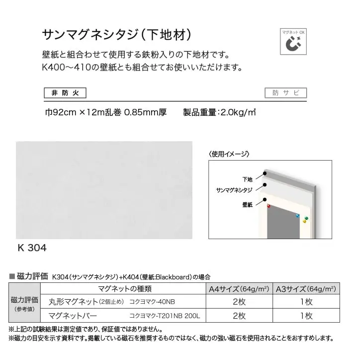 サンゲツ 掲示板用壁装材 サンマグシタジ(下地材)【掲載品番】K304