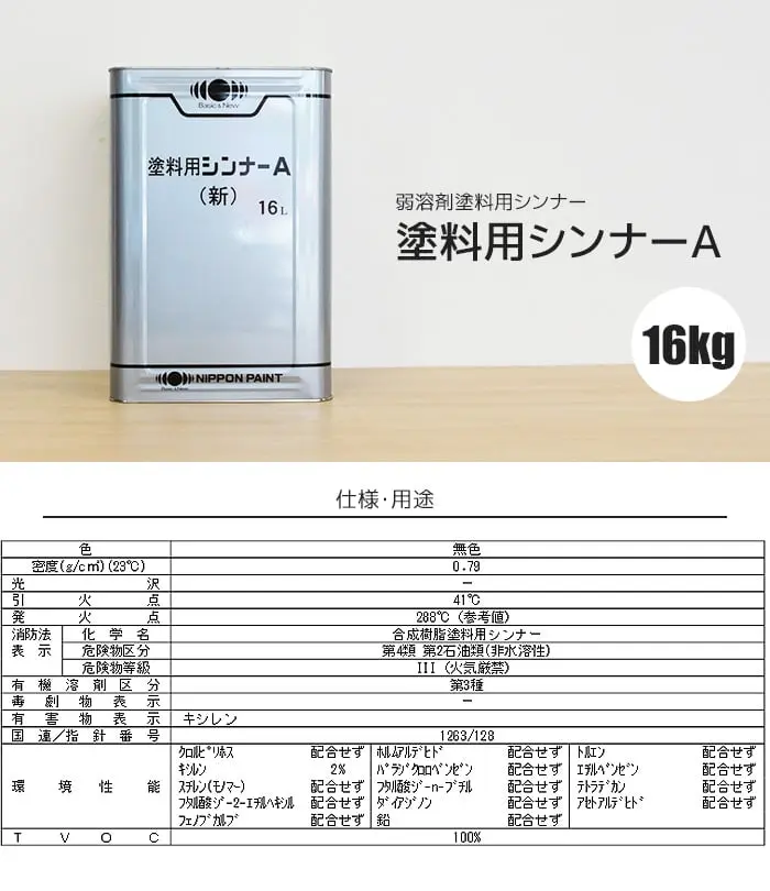 シンナー 塗料用シンナーA 日本ペイント 16L【掲載品番】NP-SA-TM