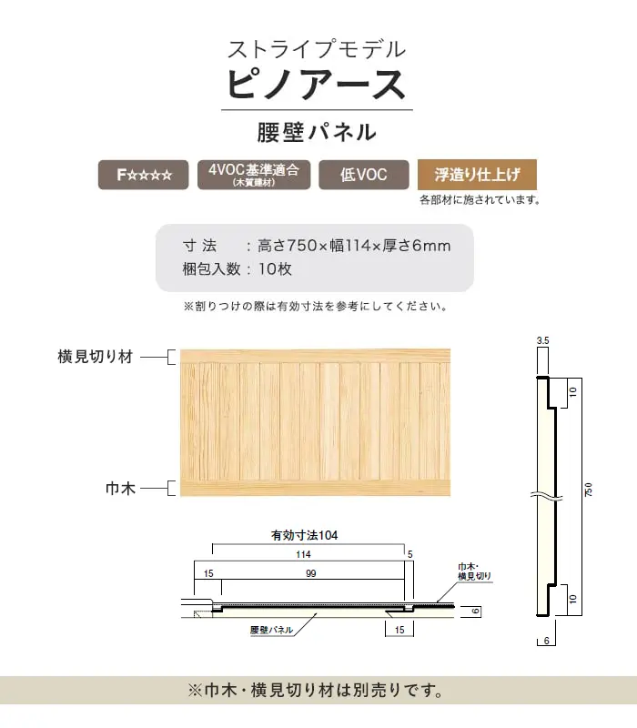 ウッドワン ピノアース ストライプモデル 腰壁パネル(10枚入)【掲載品番】RNP365V-NL / RNP365V-WH / RNP365V-LT / RNP365V-MB / RNP365V-MD / RNP365V-DE