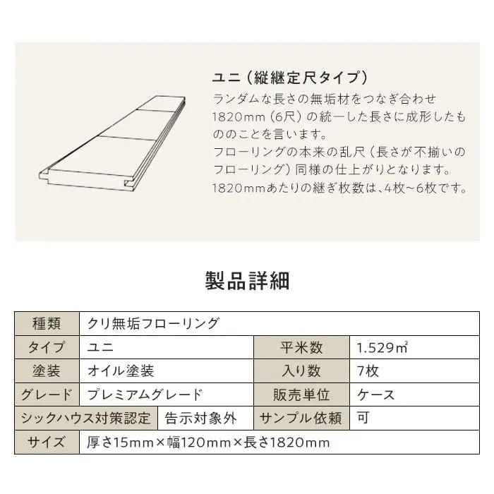 クリ ユニ 塗装 無垢フローリング 120 A7枚入【掲載品番】FLKU120OD-P