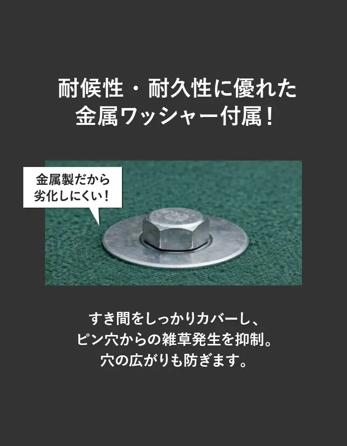 耐候性・耐久性に優れた金属ワッシャー付属!
