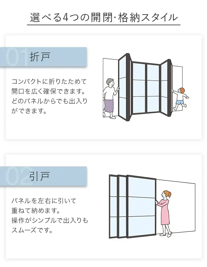 選べる4つの開閉・格納スタイル