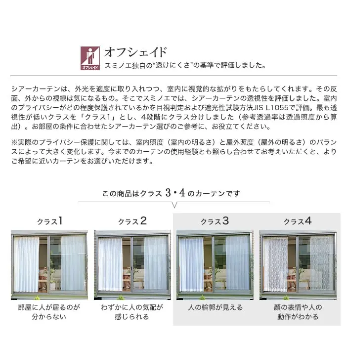 オフシェイド、スミノエ独自の"透けにくさ"の基準で評価しました。