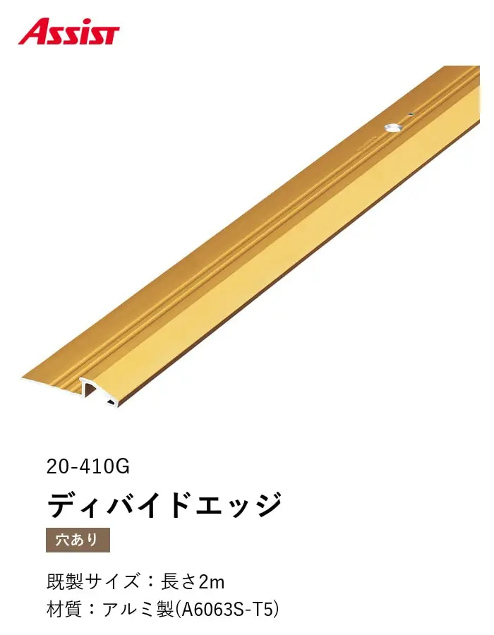 カーペット見切り アルミ ディバイドエッジ 20-410G 穴有(対応厚み:~6mm) 既製サイズ 2m【掲載品番】20-410G22