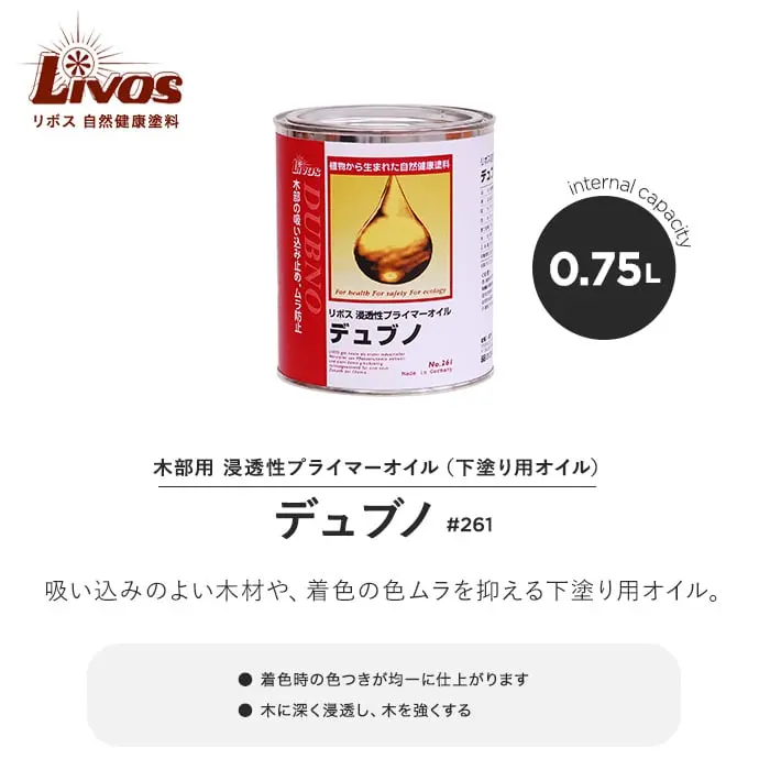 吸い込みのよい木材や、着色の色ムラを抑える下塗り用オイル。