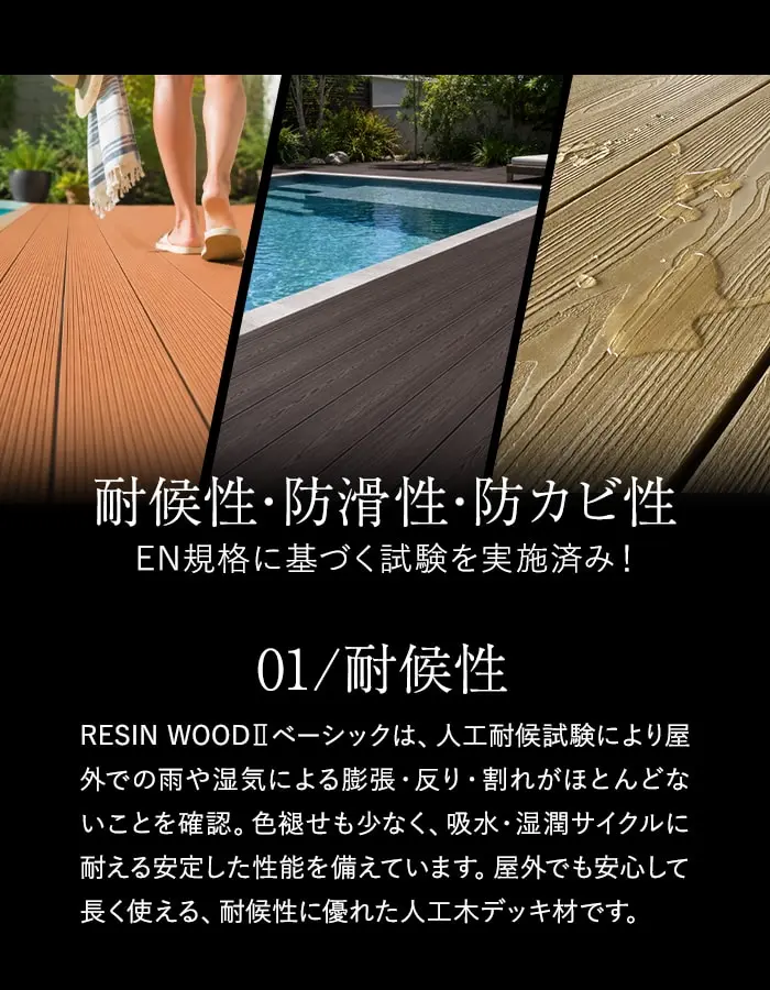 人工木ウッドデッキ RESINWOOD2 ベーシック 床板 (中空仕様) 145×25×1795mm【掲載品番】DK-DEKEN-11 / DK-DEKEN-12 / DK-DEKEN-13 / DK-DEKEN-15
