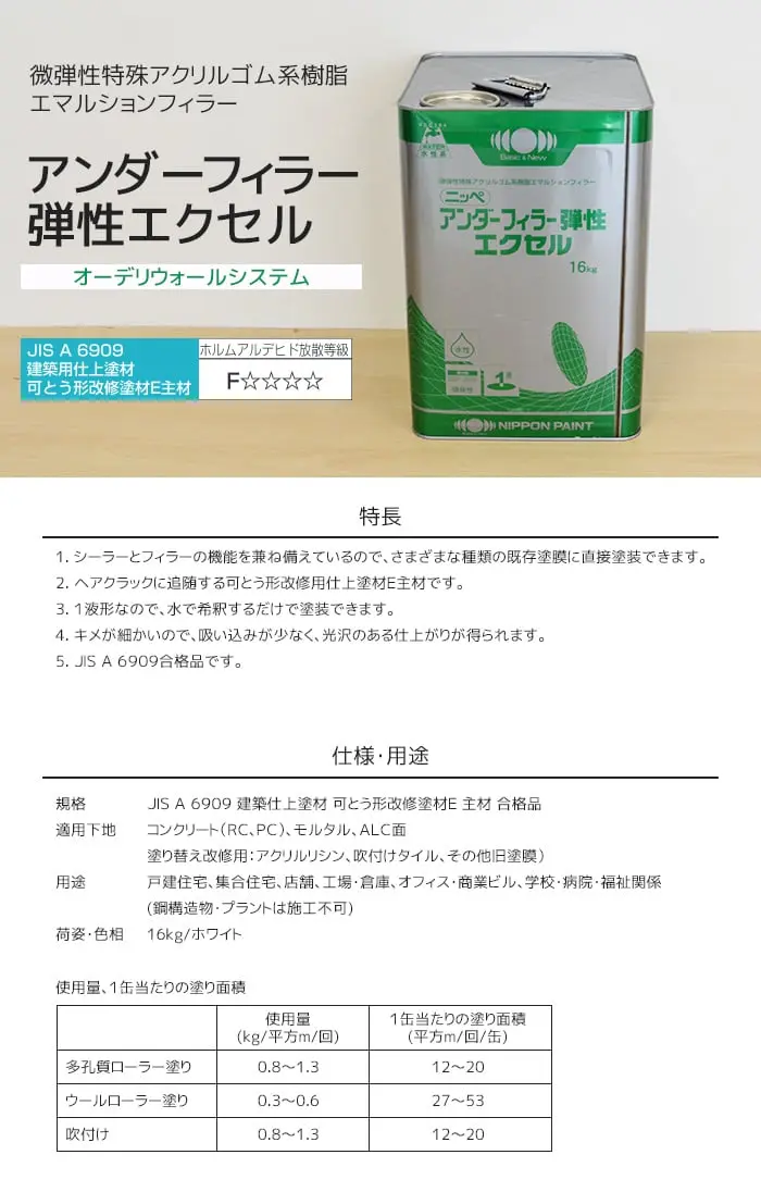 アンダーフィラー弾性エクセル 日本ペイント 16kg ホワイト【掲載品番】NP-AE-01