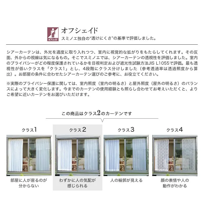オフシェイド、スミノエ独自の"透けにくさ"の基準で評価しました。