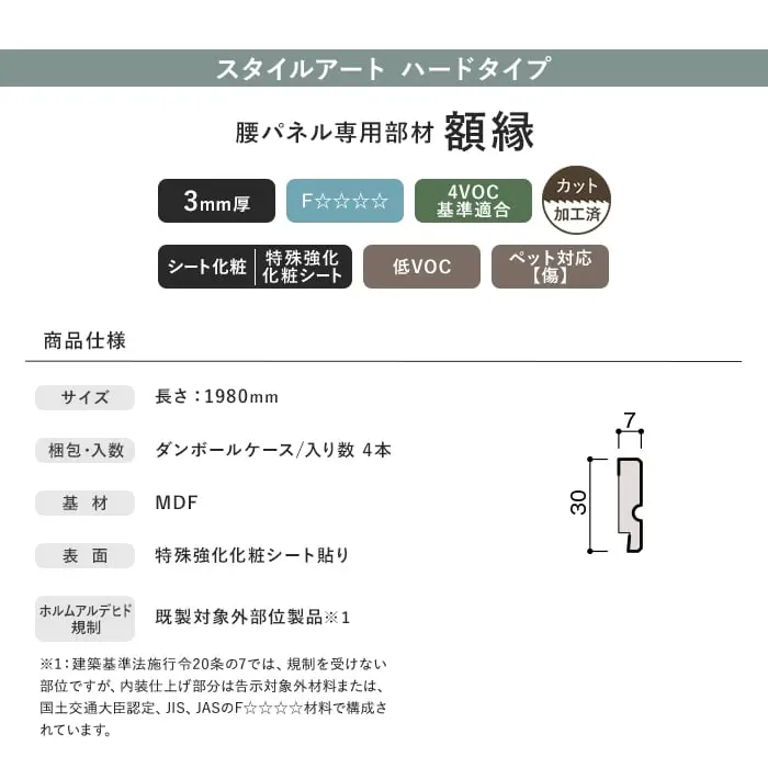 腰壁 見切り ダイケン スタイルアート ハードタイプ 専用 額縁(加工済 1980mm×4本)【掲載品番】WL98-B63JH / WL98-B63WH / WL98-B63MP / WL98-B63ML / WL98-B63MA / WL98-B63MG / WL98-B63MW