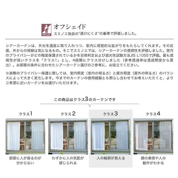 オフシェイド、スミノエ独自の"透けにくさ"の基準で評価しました。