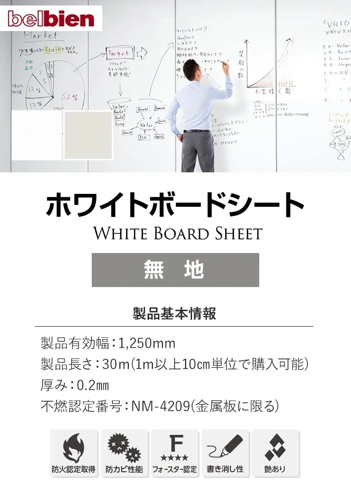 ベルビアンシート ホワイトボードシート 無地【掲載品番】BWH-001 / BWH-004