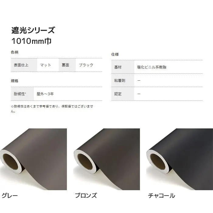 カッティングシート 中川ケミカル 遮光シリーズ 1010mm巾【掲載品番】NC-VS-076-1010 / NC-VS-078-1010 / NC-VS-079-1010