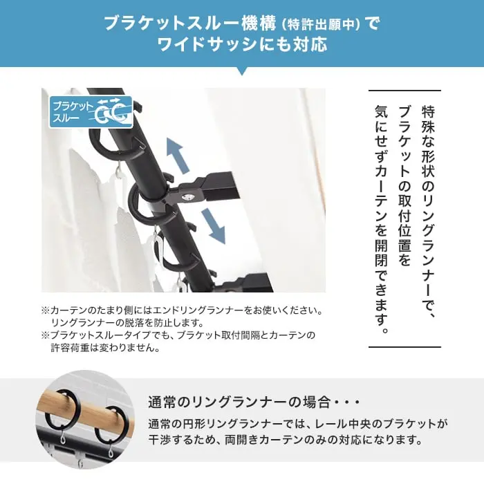 ブラケットスルー機構(特許出願中)でワイドサッシにも対応