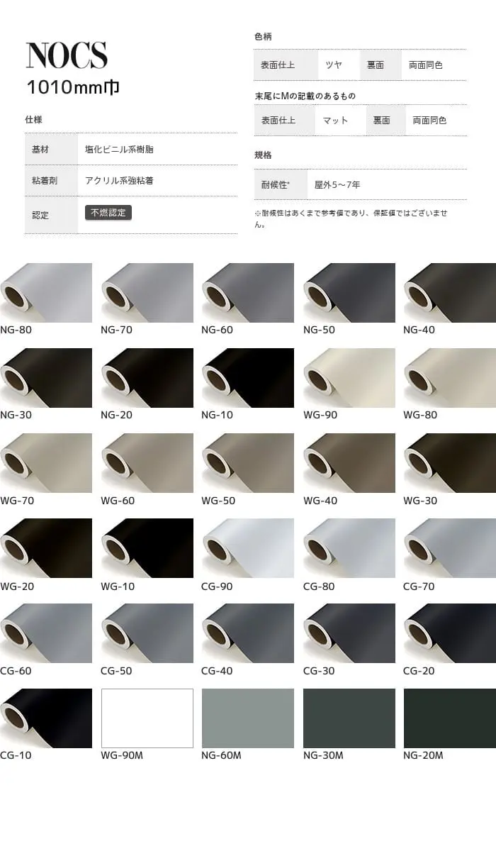 カッティングシート 中川ケミカル NOCS 1010mm巾 ng-80~ng-20m【掲載品番】NG-80 / NG-70 / NG-60 / NG-50 / NG-40 / NG-30 / NG-20 / NG-10 / WG-90 / WG-80 / WG-70 / WG-60 / WG-50 / WG-40 / WG-30 / WG-20 / WG-10 / CG-90 / CG-80 / CG-70 / CG-60 / CG-50 / CG-40 / CG-30 / CG-20 / CG-10 / WG-90M / NG-60M / NG-30M / NG-20M