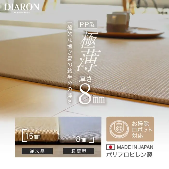 【日本製】置き畳 厚さ8mmの超薄型 サイズオーダー カット加工対応 ダイヤロン SUIVIE 翠美【掲載品番】DAI-02