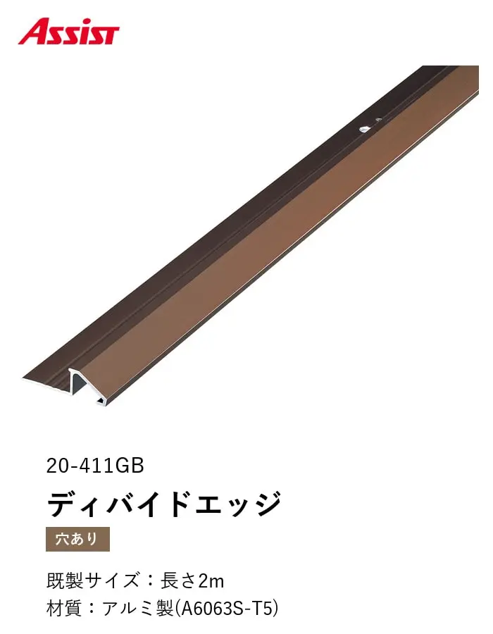 カーペット見切り アルミ ディバイドエッジ 20-411GB 穴有(対応厚み:~10.5mm) 既製サイズ 2m【掲載品番】20-411GB22