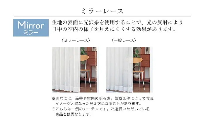 生地の表面に光沢糸を使用することで、光の反射により日中の室内の様子を見えにくくする効果があります。
