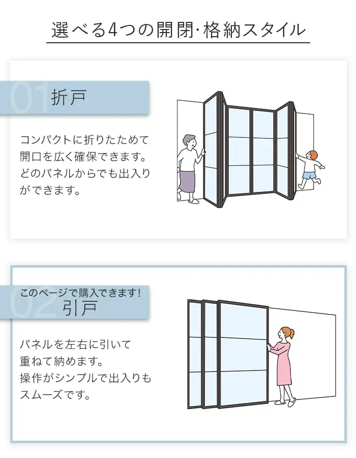 選べる4つの開閉・格納スタイル