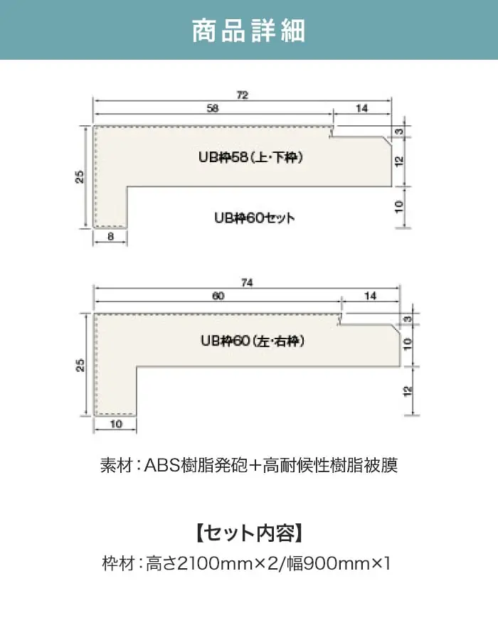 UB枠 60 3方枠セット 2100×900 集合住宅用 ユニットバス開口枠 マイルドホワイト【掲載品番】UBM60AB-32123 / UBM60AB-32122 / UBM60AB-32169