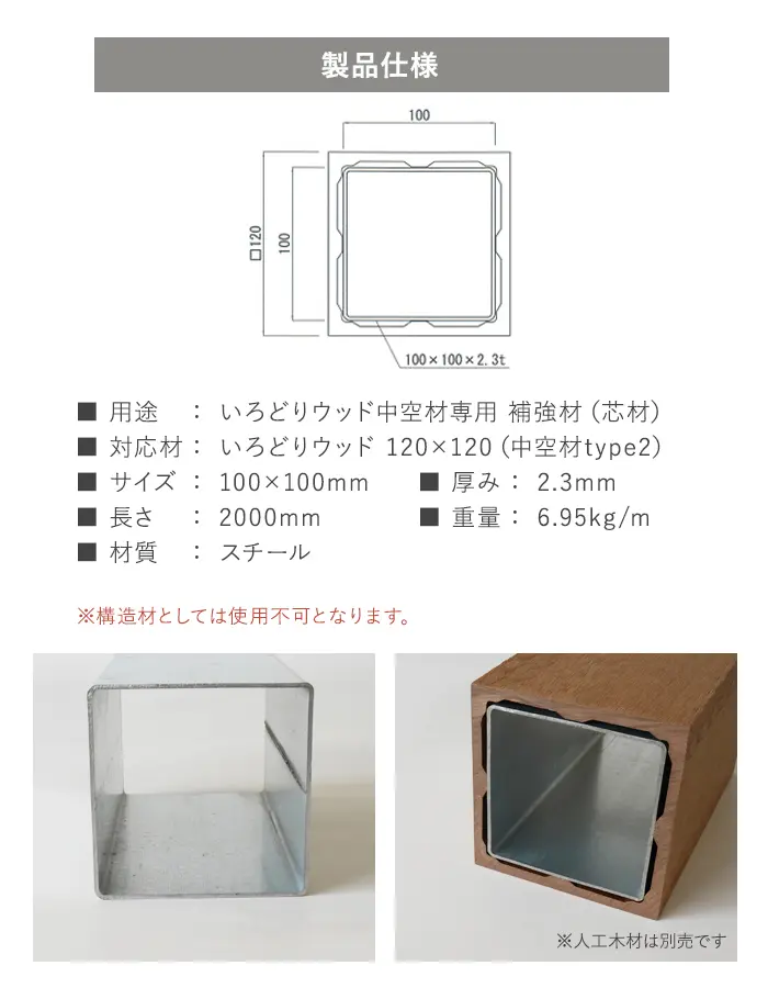 いろどりウッド 中空材専用 補強材(芯材) 120×120(type2)用【掲載品番】HOKYO-120120C