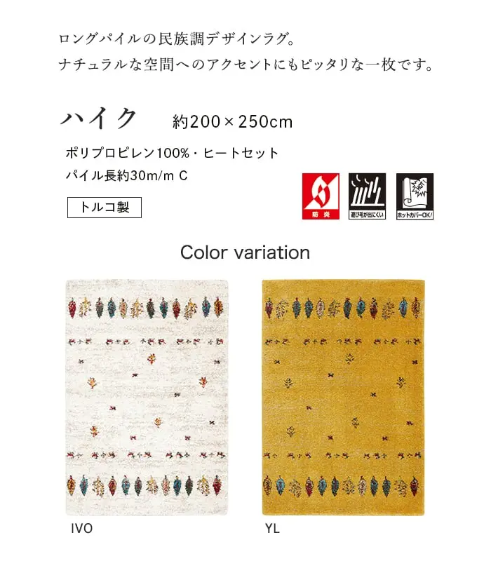 ロングパイルの民族調デザインラグ。