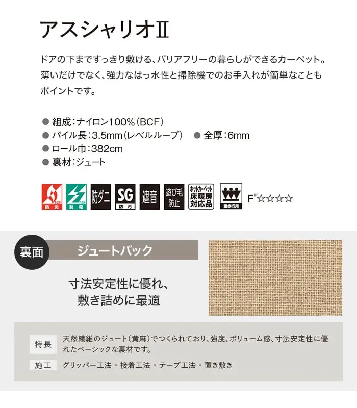 オーダーカーペット アスワン アスシャリオII 全厚6mm (防ダニ)【掲載品番】OCAS-CRO