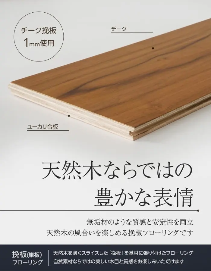 【法人・個人事業主様専用】チーク 挽板フローリング 窒素ガスUV 土足可 12×165×1900mm 1.88平米【掲載品番】EF-CUVCK165
