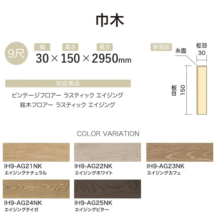 【法人・個人事業主様専用】巾木 イクタ エイジング対応 2950mm【掲載品番】IH9-AG21NK / IH9-AG22NK / IH9-AG23NK / IH9-AG24NK / IH9-AG25NK