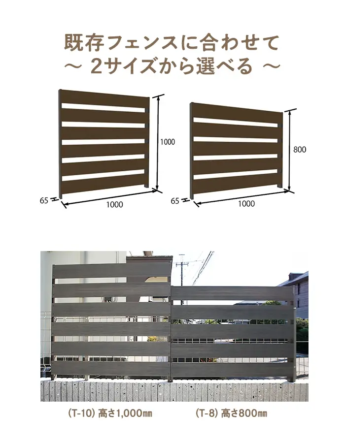 既存フェンスに合わせて2サイズから選べる