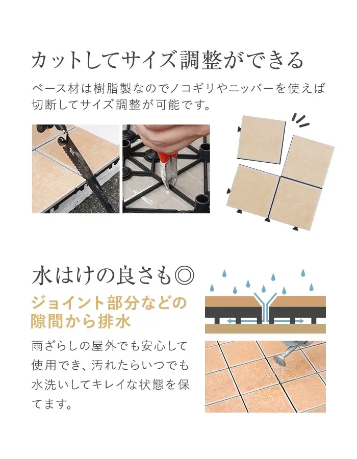 カットしてサイズ調整ができる