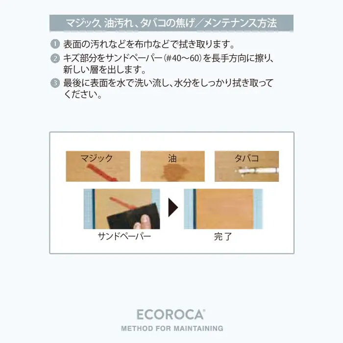 マジック、油汚れ、タバコの焦け/メンテナンス方法
