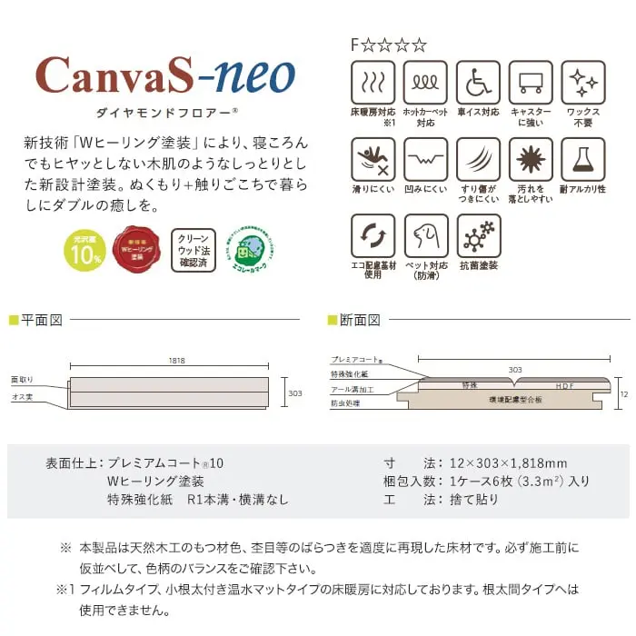 新技術「Wヒーリング塗装」により、寝ころんでもヒヤッとしない木肌のようなしっとりとした新設計塗装。