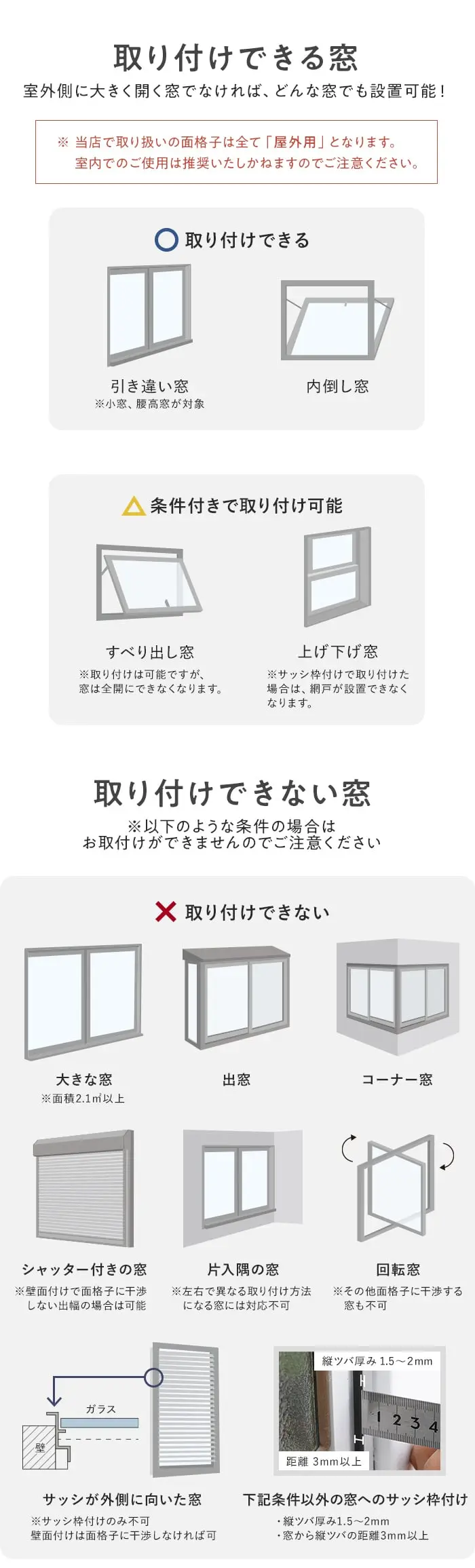 取り付けできる窓