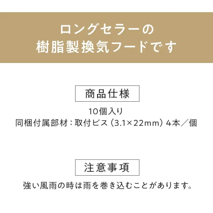 ロングセラーの樹脂製換気フードです