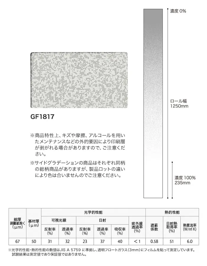 ガラスフィルム サンゲツ クレアス サイドグラデーション デジタリズム 1250mm巾【掲載品番】GF1817