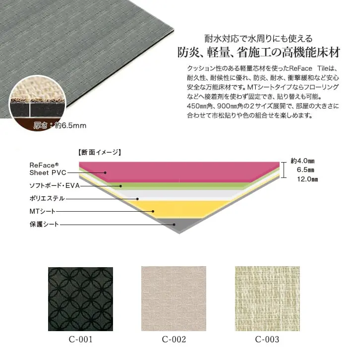 防炎、軽量、省施工の高機能床材