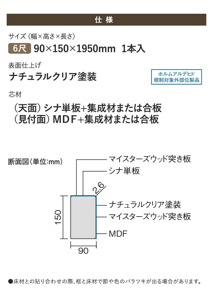 (天面)シナ単板+集成材または合板 (見付面)MDF+集成材または合板