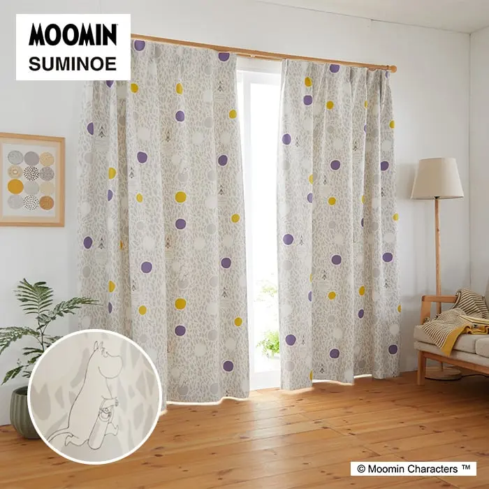 カーテン 既製サイズ スミノエ MOOMIN カラーサークル 巾100×丈135cm 1枚入【掲載品番】A1001 / A1002