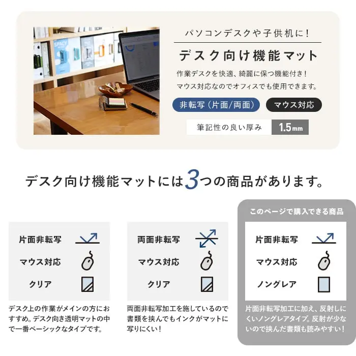 デスク向け機能マットには3つの商品があります。