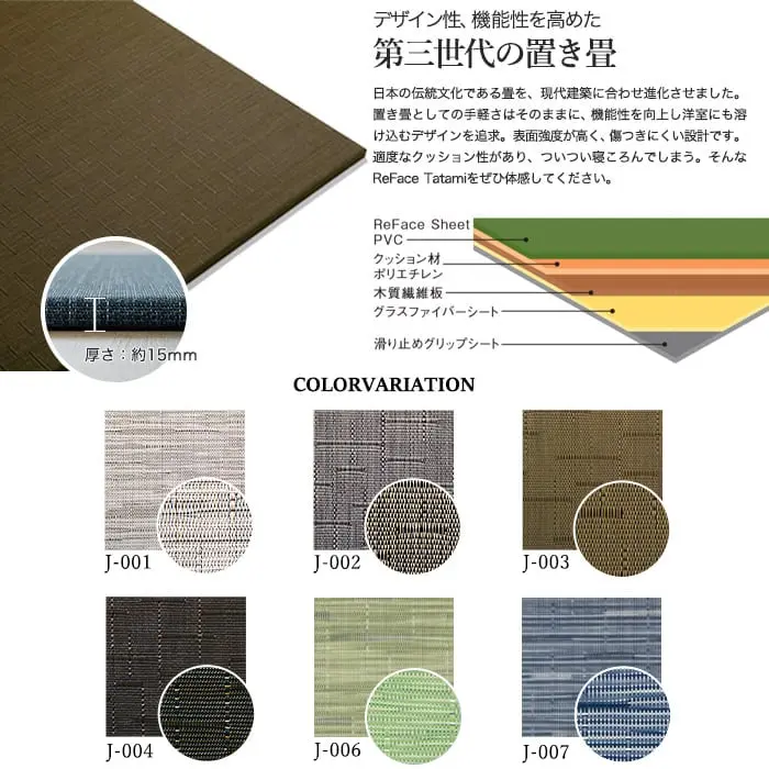 置き畳 高機能 ReFace Tatami Jewel 820×820×約15mm厚 同柄2枚セット【掲載品番】J-001 / J-002 / J-003 / J-004 / J-006 / J-007